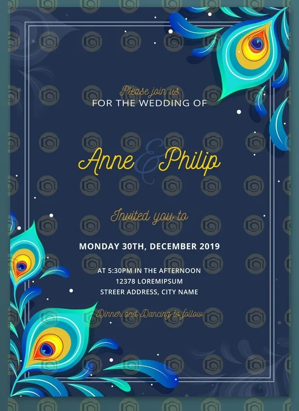 Vibrant Peacock Theme Invite